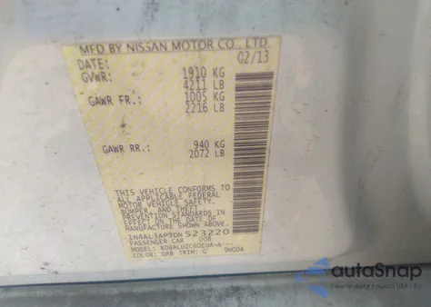 2013 Nissan Altima 2.5 Sv из США, поврежденный, VIN 1N4AL3AP9DN523220